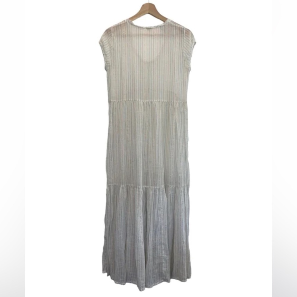 Matta Lightweight Cotton Metallic Stripe V-Neck Midi Dress - Picture 4 of 5